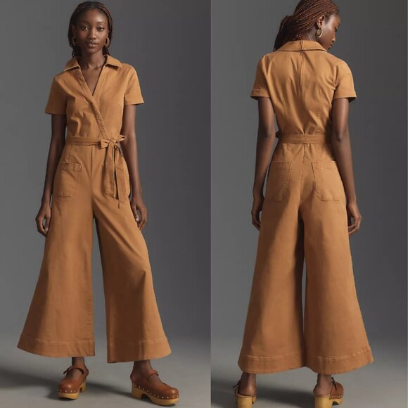 BNWT ANTHROPOLOGIE MAEVE The Colette Linen Blend Wrap Jumpsuit Womens 2 Petite - Picture 1 of 7